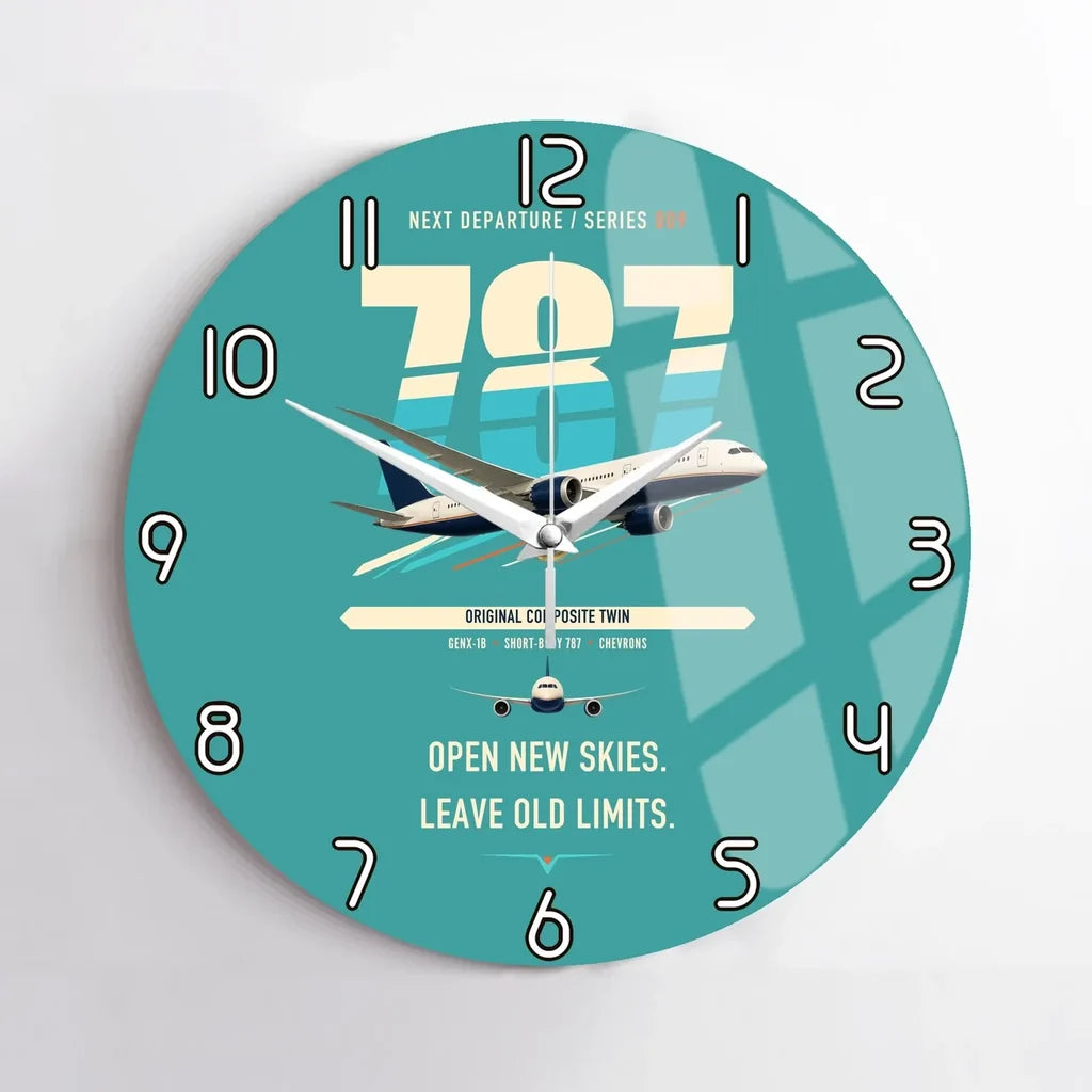 Boeing 787-8 Dreamliner design on turquoise no frame wall clock
