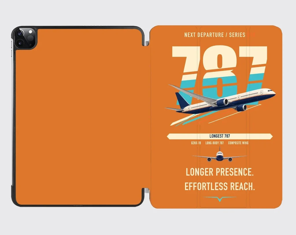 Boeing 787-10 Dreamliner design on orange ipad tablet case