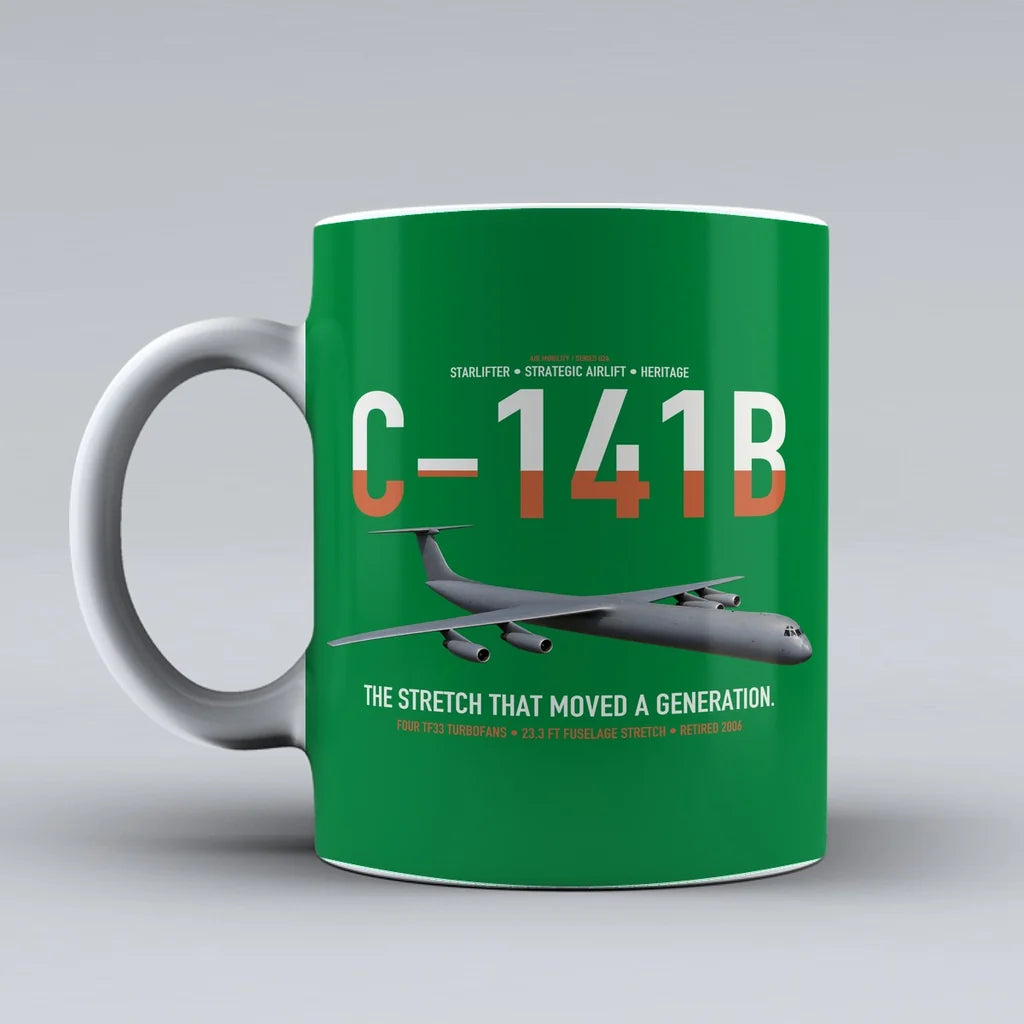 C-141B Starlifter design on green ceramic mug, double-side print