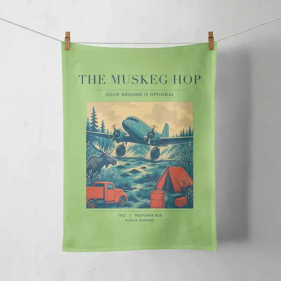 VINTAGE G4282 - The Muskeg Hop - Designed Towels design on lightgreen