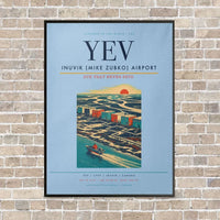 Thumbnail for Inuvik (Mike Zubko) Airport YEV vertical canvas print - framed - light blue background