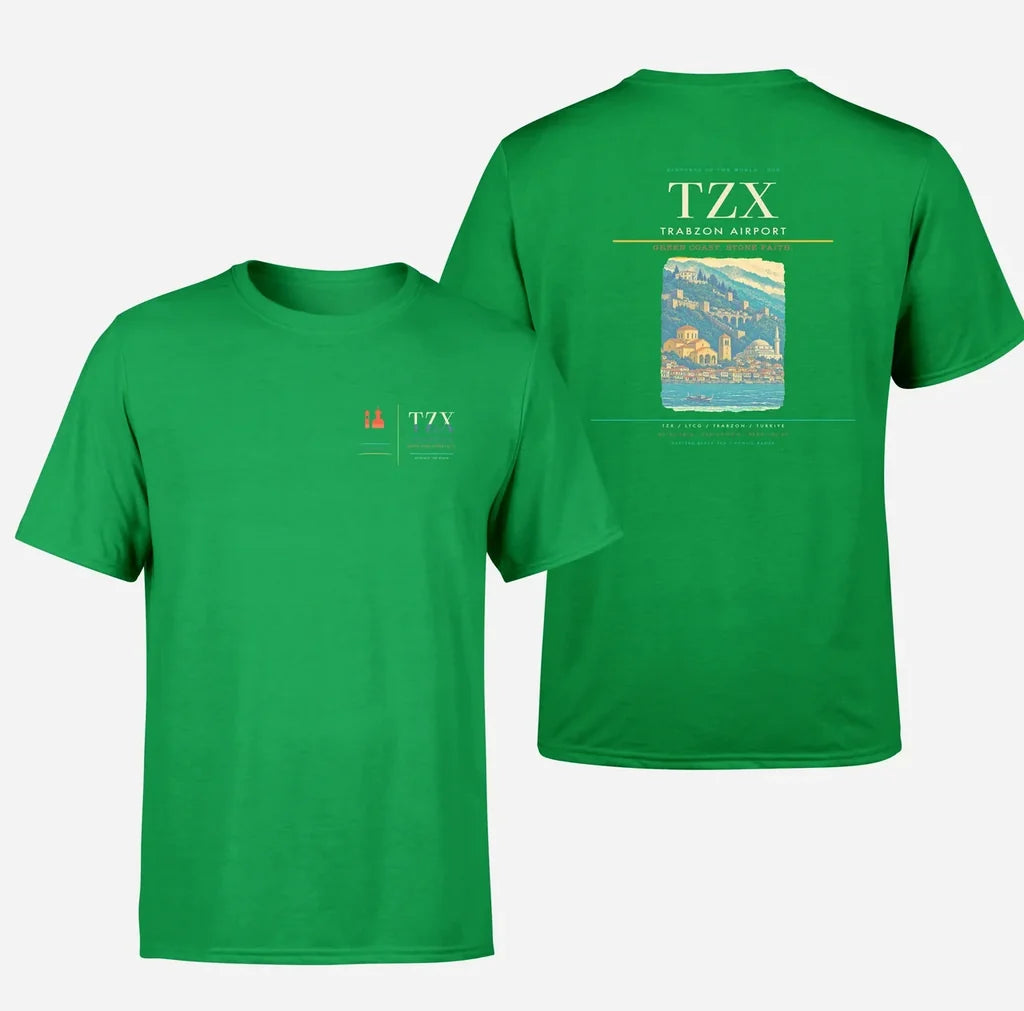 Trabzon Airport (TZX) design printed on green double-side t-shirt