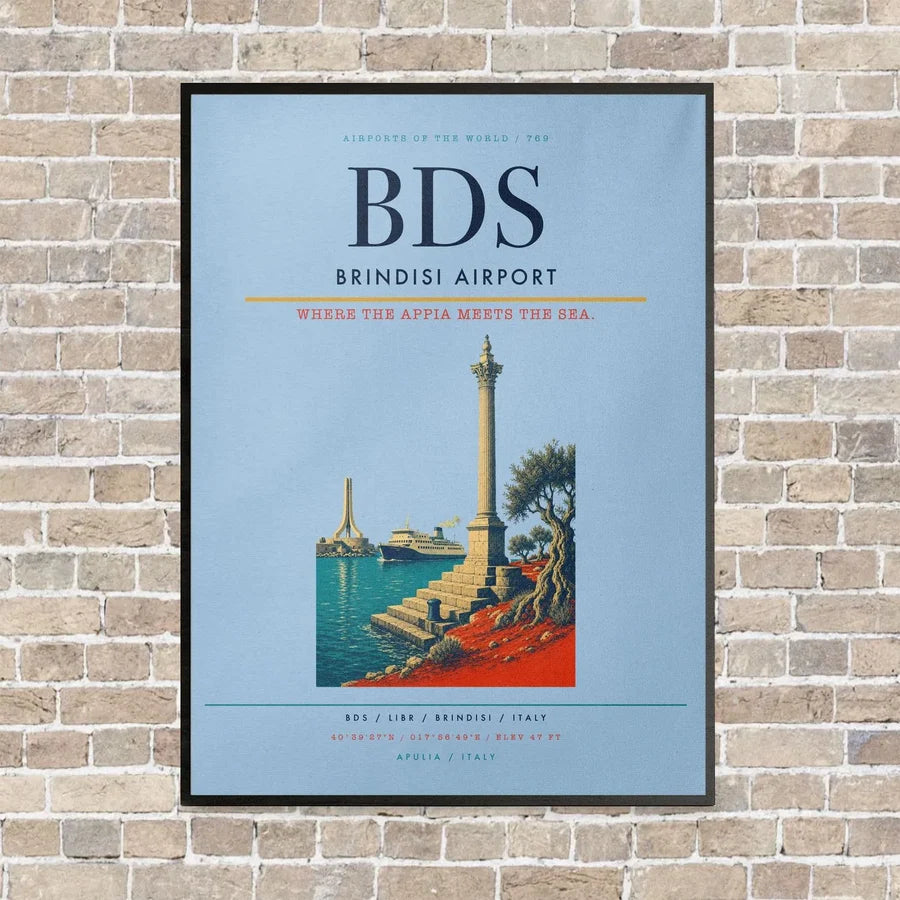 Brindisi Airport BDS - Canvas Framed - Light Blue