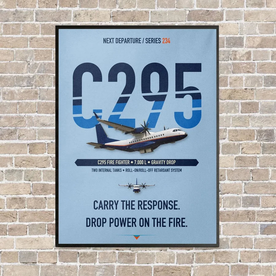 Airbus C295 Firefighter vertical canvas print - framed - light blue background