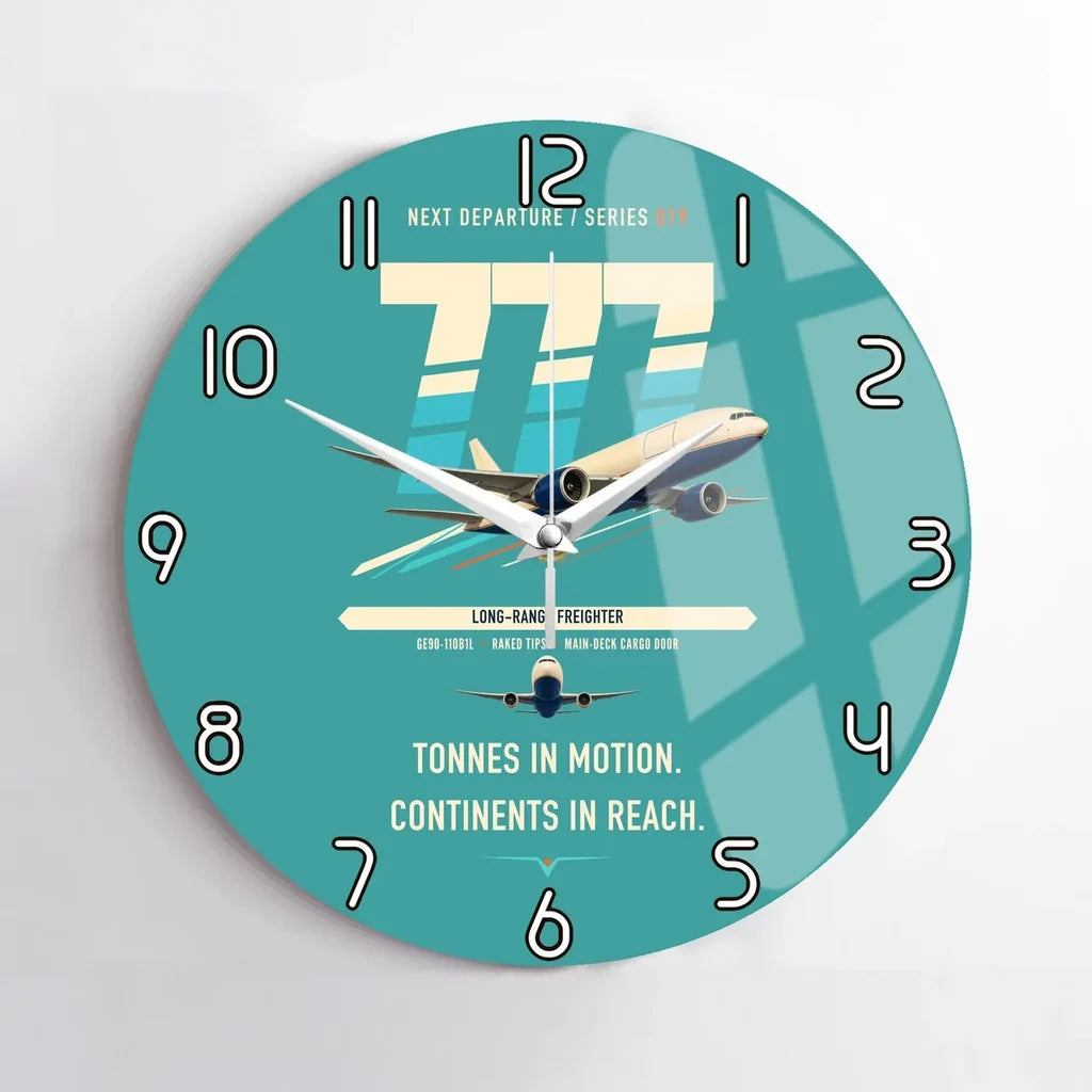 Boeing 777F design on turquoise no frame wall clock
