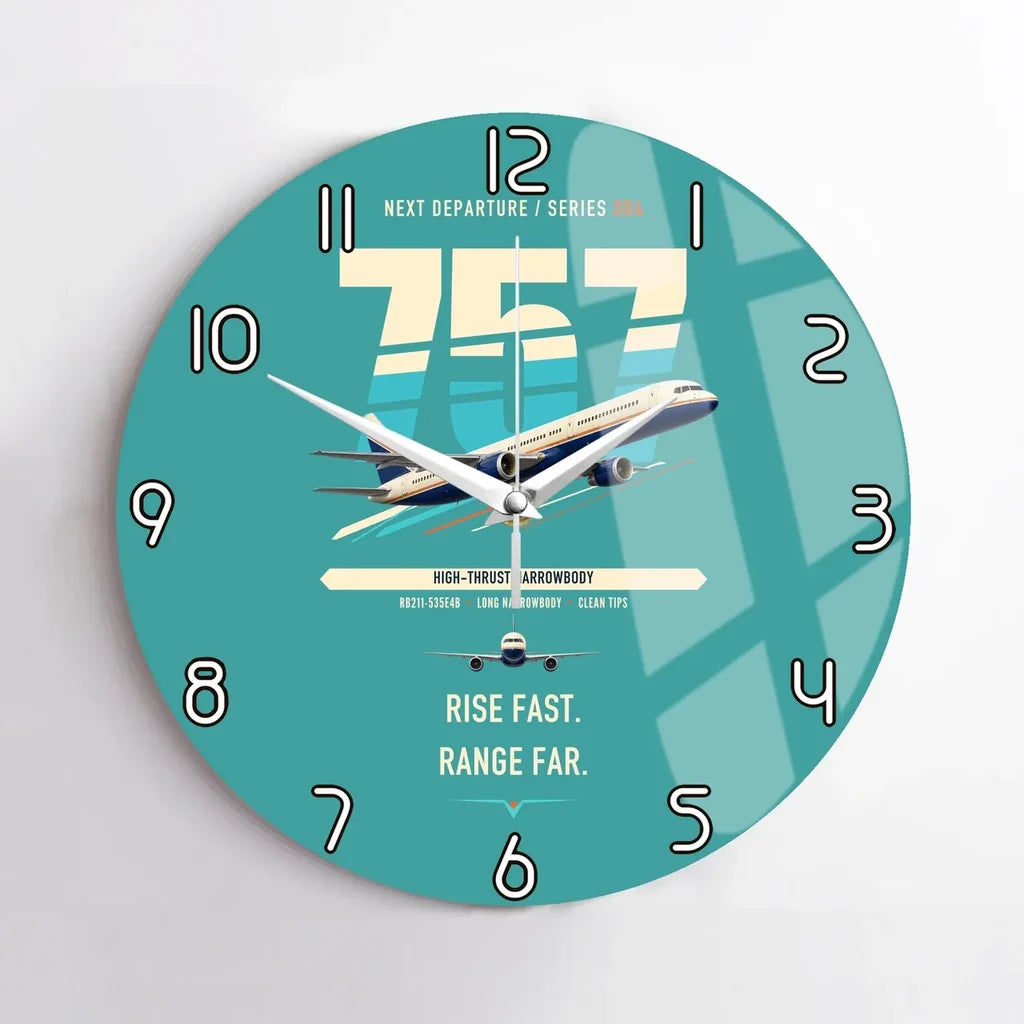 Boeing 757-200 design on turquoise no frame wall clock