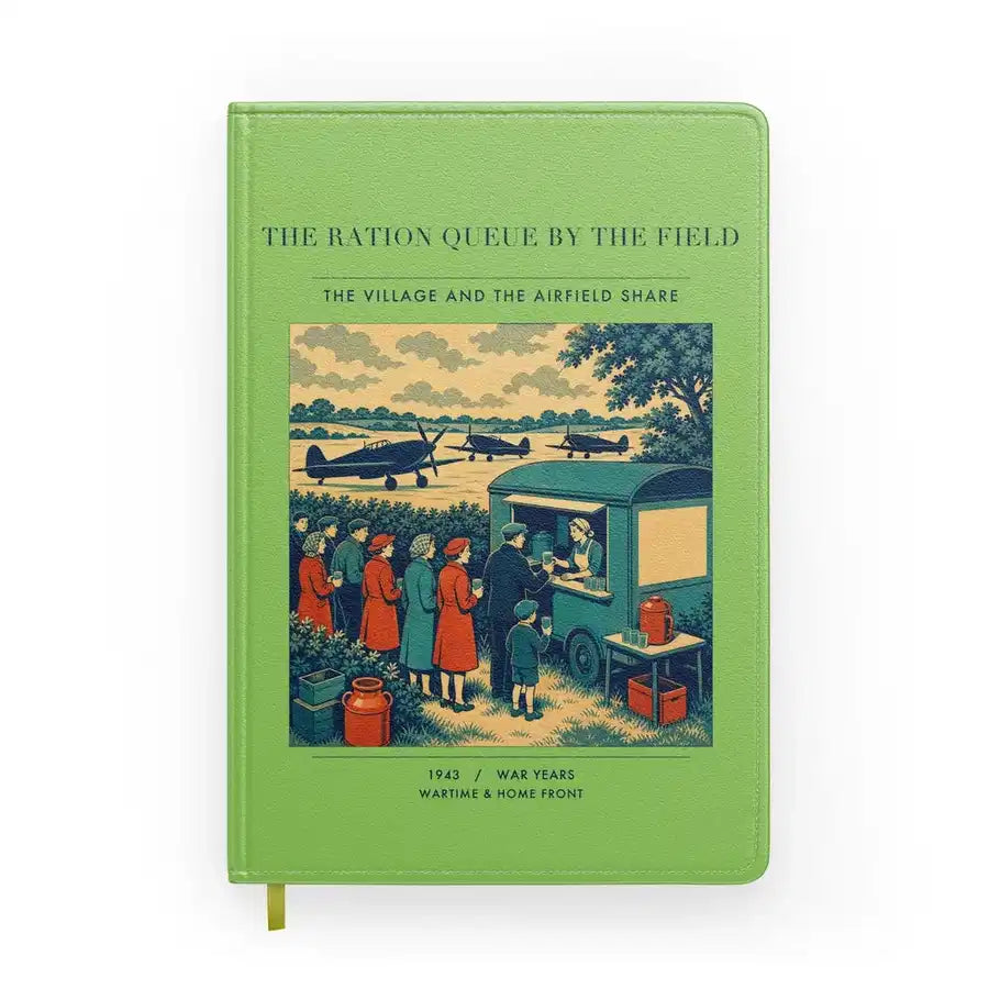 VINTAGE G4522 - The Ration Queue By The Field - Designed Notebooks design on lightgreen