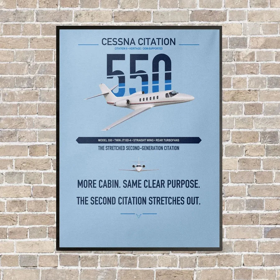 Cessna Citation 550 - Citation II vertical canvas print - framed - light blue background