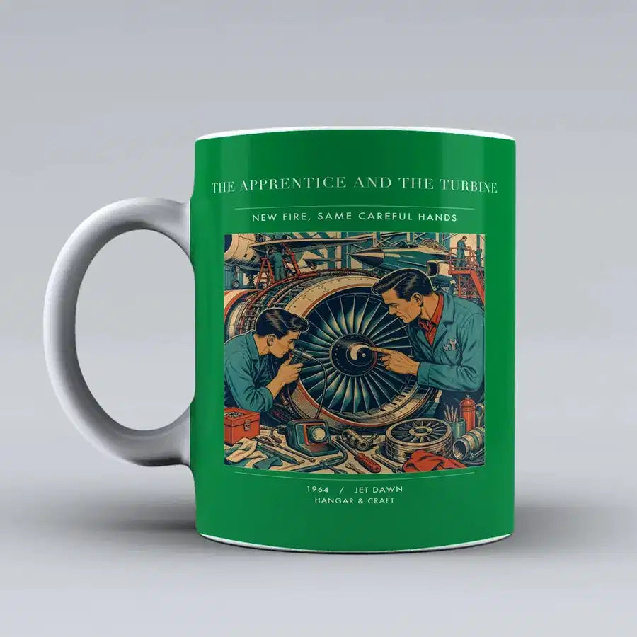 VINTAGE G4470 - The Apprentice And The Turbine - Ceramic Mug design on green