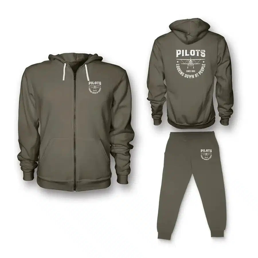 Pilots Looking Down at People Since 1903 Zipped Hoodie - Dark Green