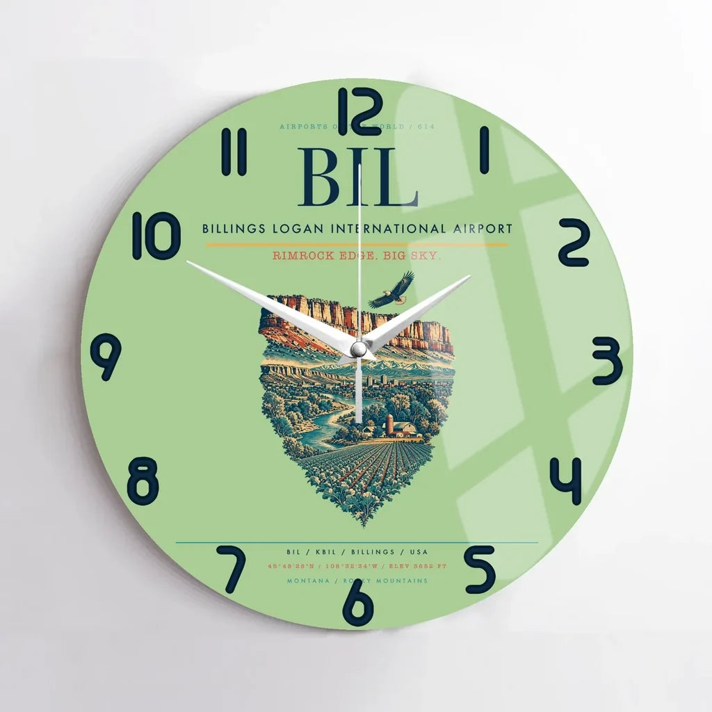 Billings Logan International Airport BIL Wall-Clock No-Frame - Light Green