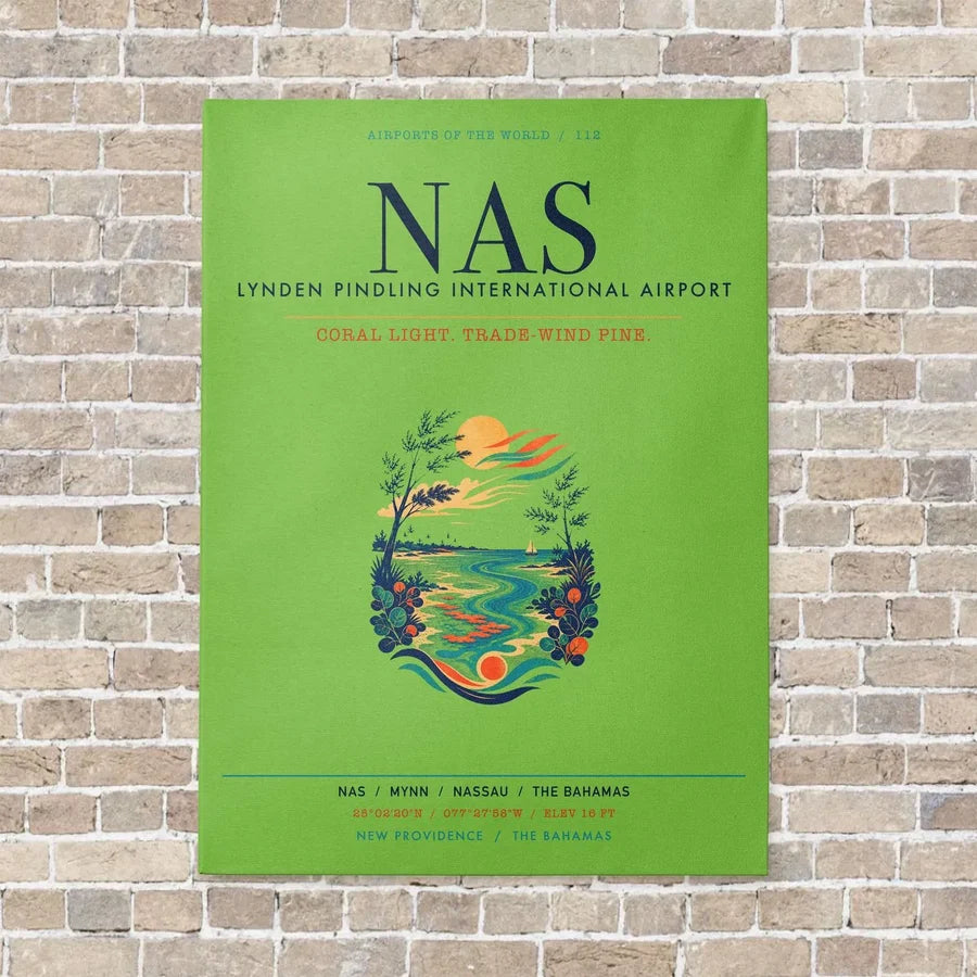 Lynden Pindling International Airport Nassau NAS vertical canvas print - no frame - light green background