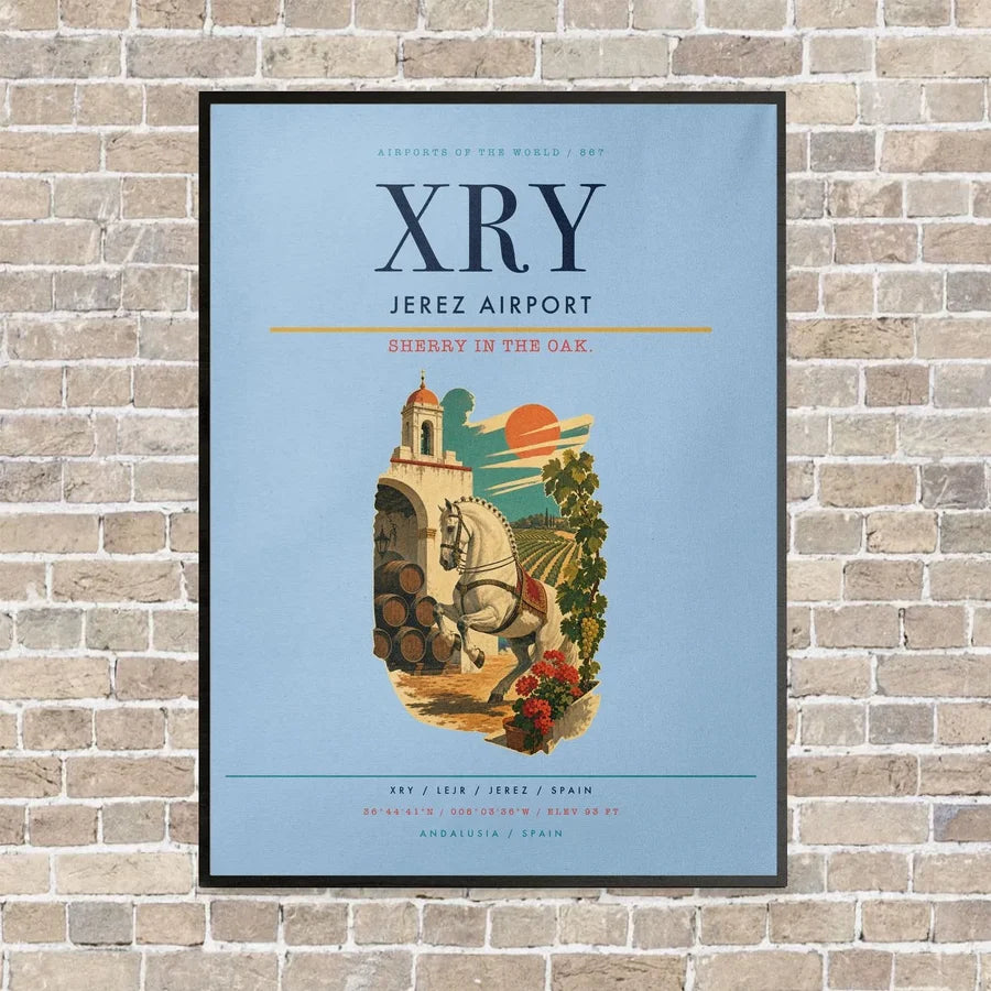 Jerez Airport XRY vertical canvas print - framed - light blue background