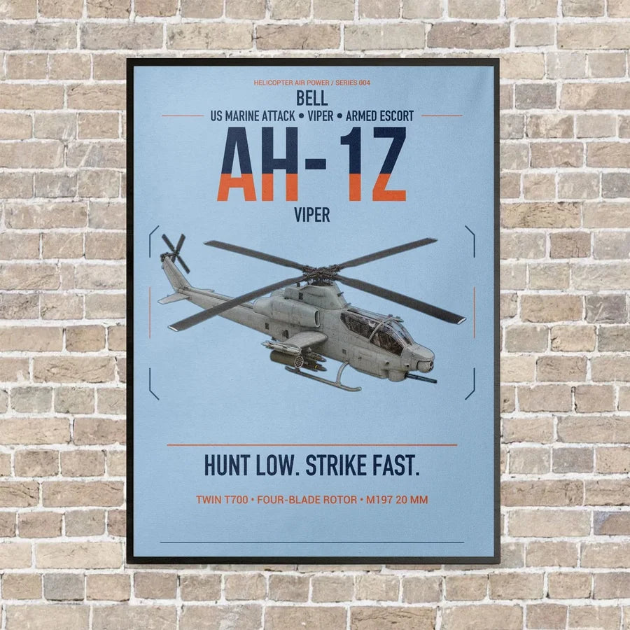 Bell AH-1Z Viper vertical canvas print - framed - light blue background