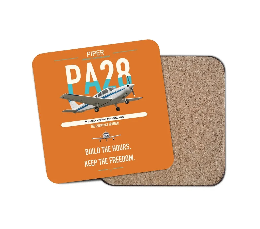 Piper PA-28 Cherokee design on orange 1 piece coaster