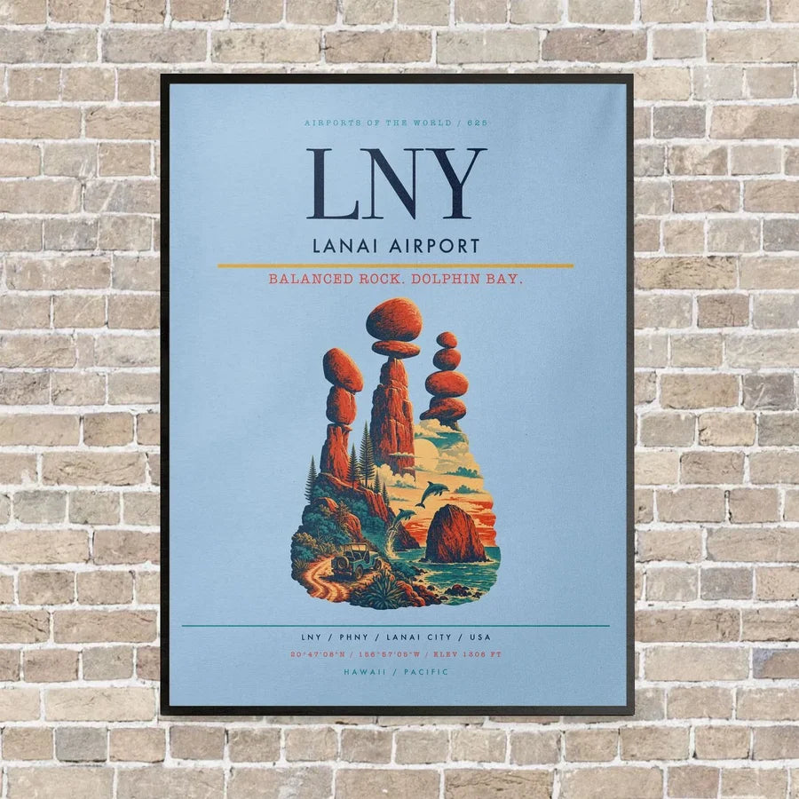 Lanai Airport LNY vertical canvas print - framed - light blue background