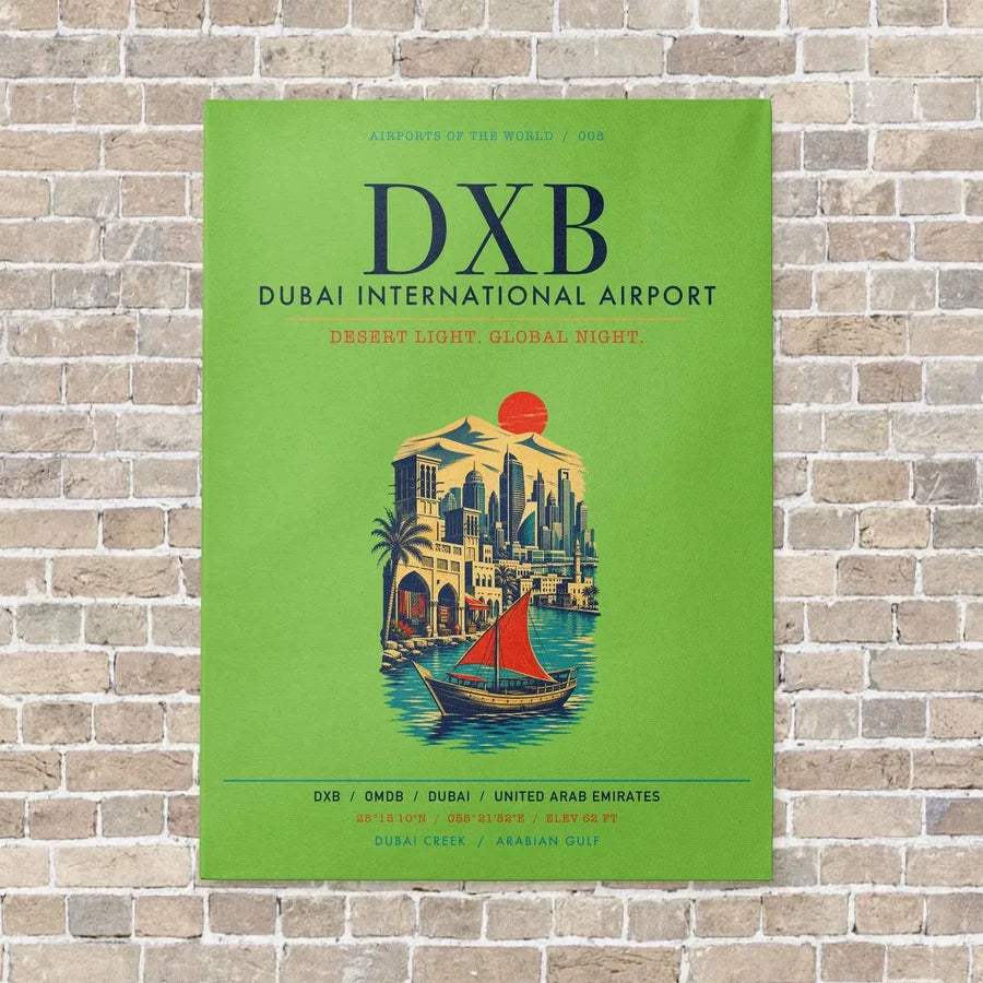Dubai International Airport DXB vertical canvas print - no frame - light green background