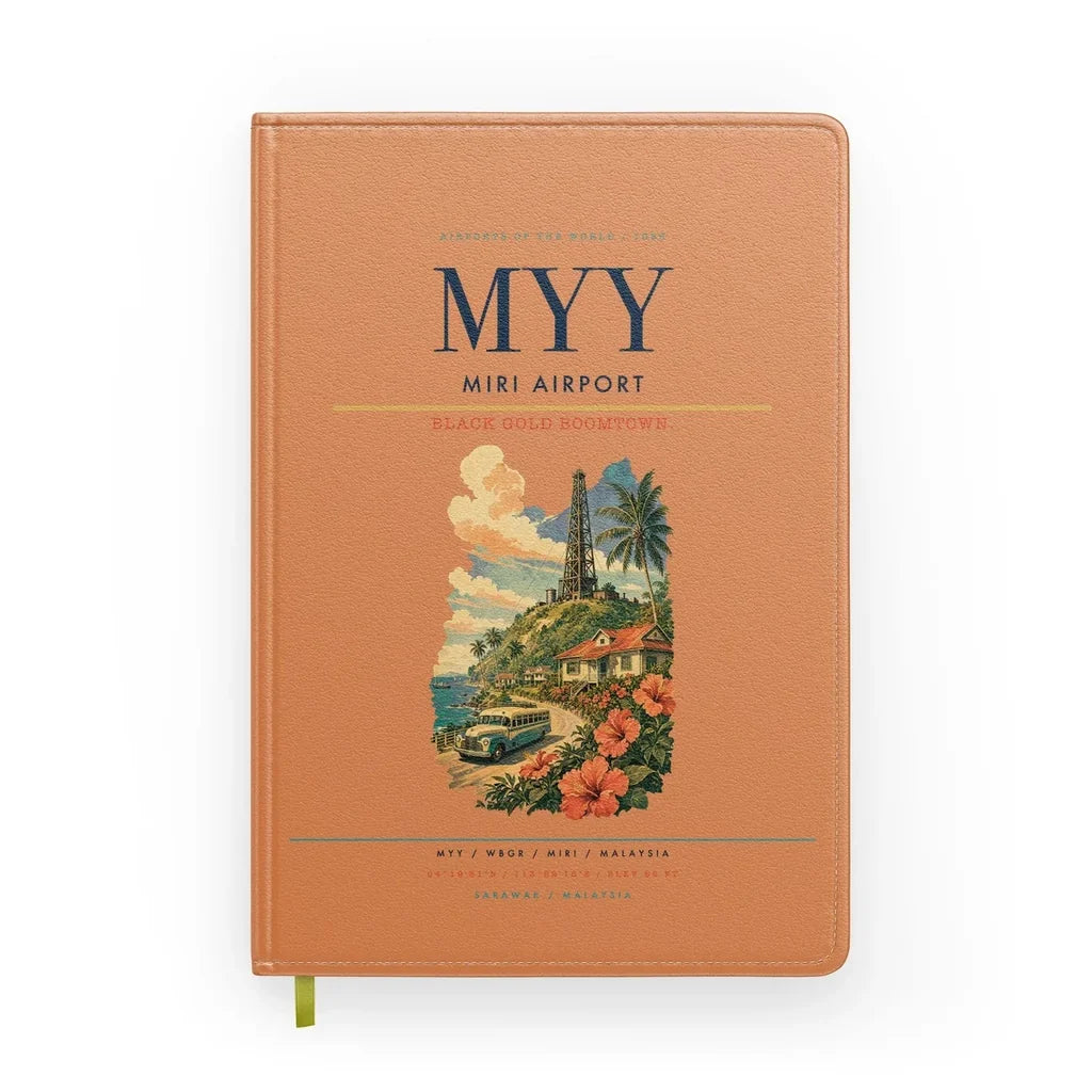 Miri Airport (MYY) design on orange notebook