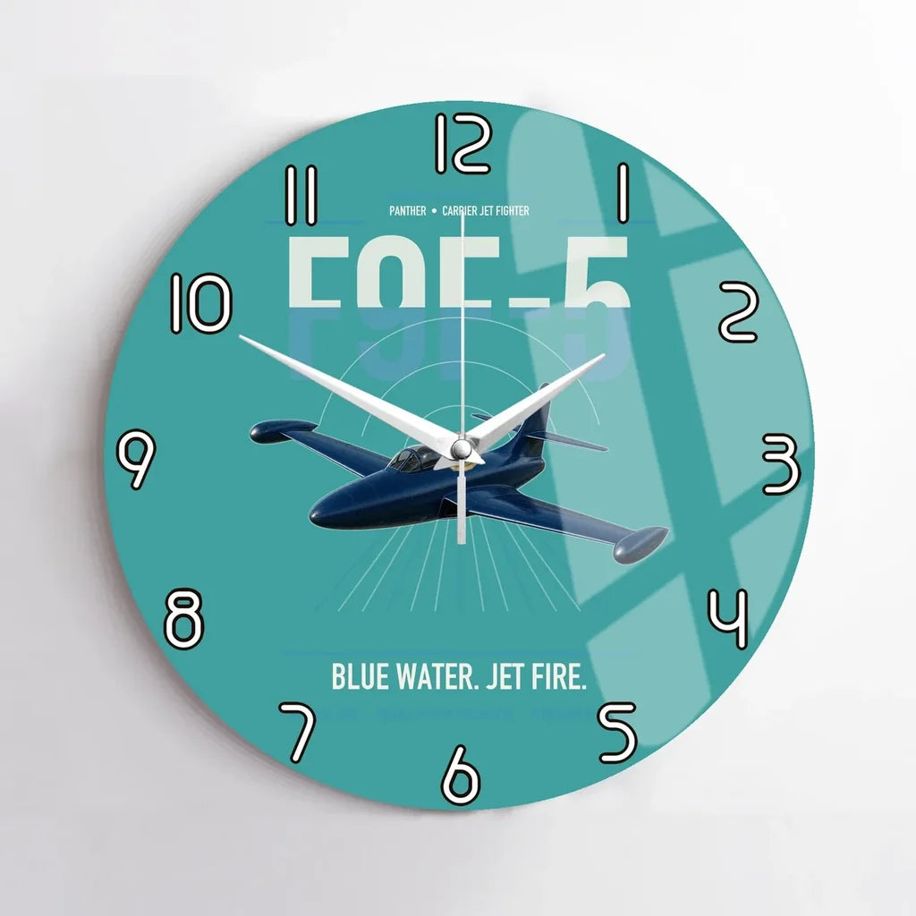 F9F-5 Panther design on turquoise no frame wall clock
