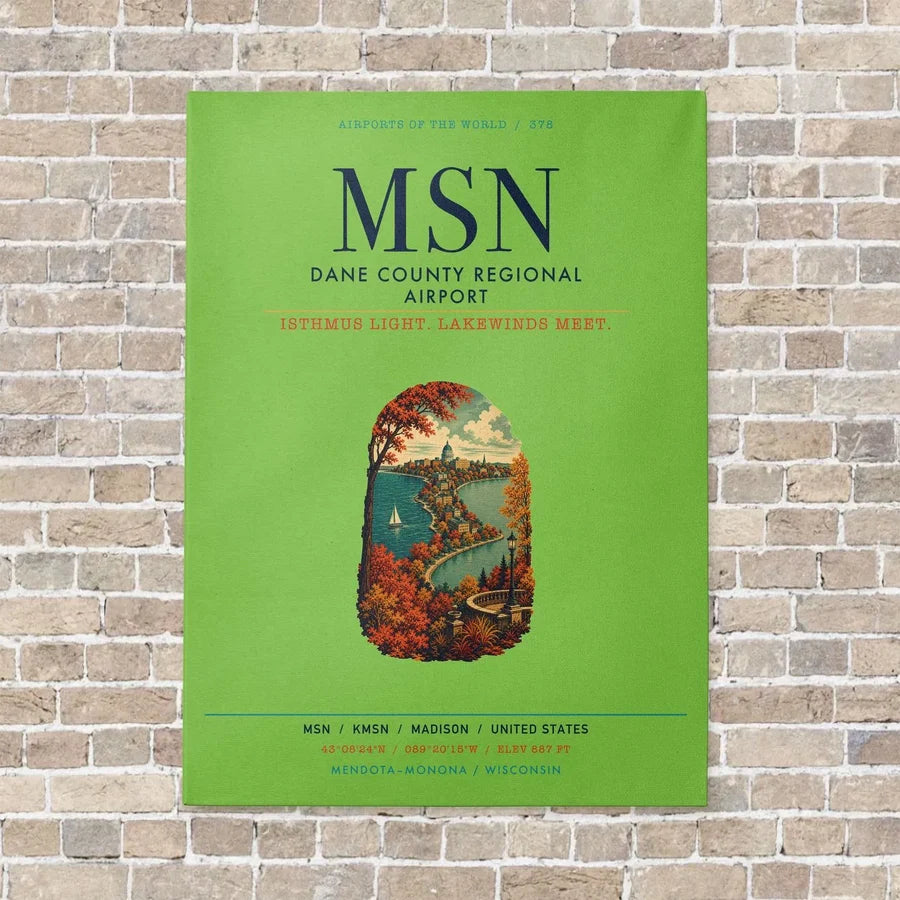 Dane County Regional Airport Madison MSN vertical canvas print - no frame - light green background
