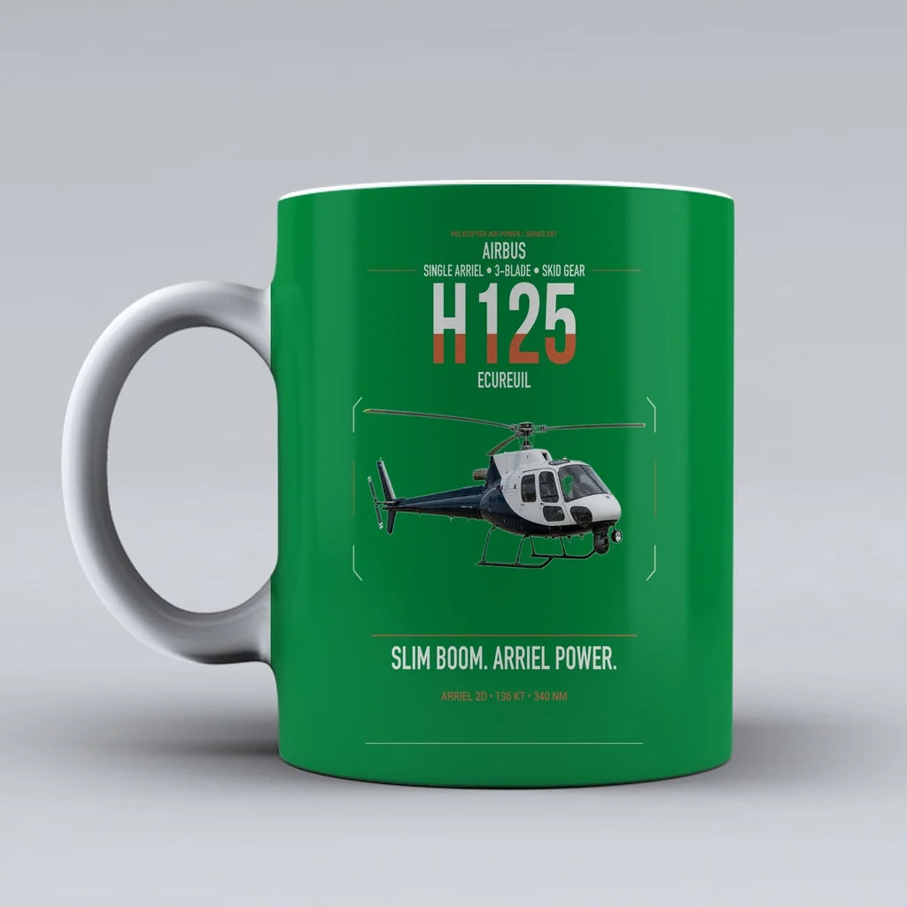 Airbus H125 design on green ceramic mug, double-side print