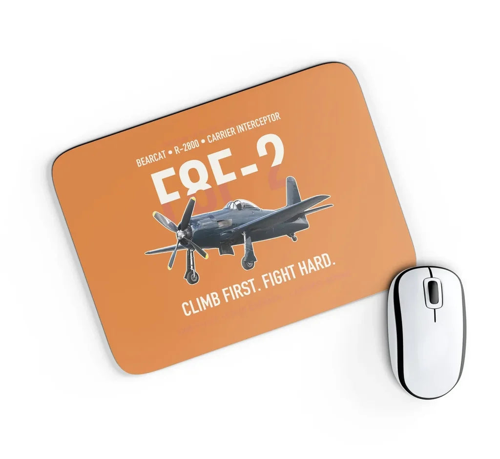 F8F-2 Bearcat Climb First Fight Hard design on orange rectangle mouse pad