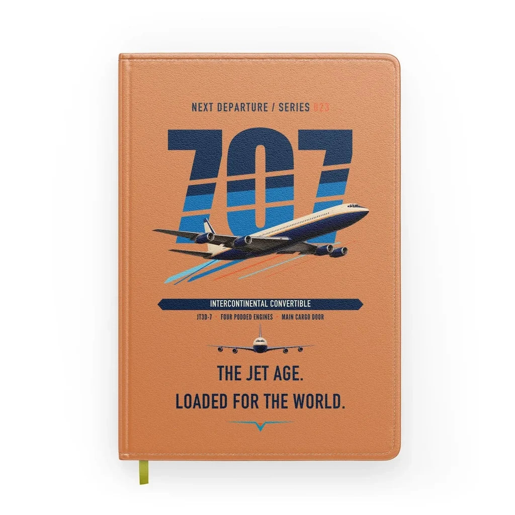 Boeing 707-320C design on orange notebook