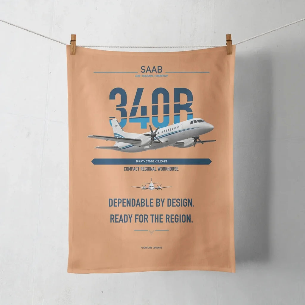 Saab 340B design on orange towel