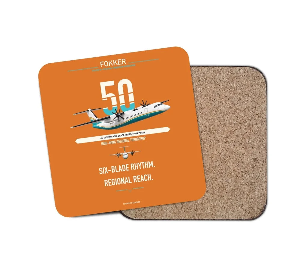 Fokker 50 design on orange 1 piece coaster