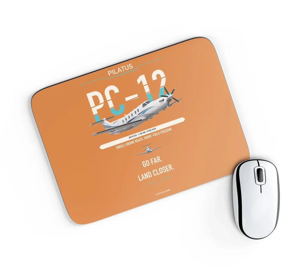 Pilatus PC-12 PRO design on orange rectangle mouse pad
