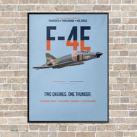 Thumbnail for F-4E Phantom II Two Engines One Thunder vertical canvas print - framed - light blue background