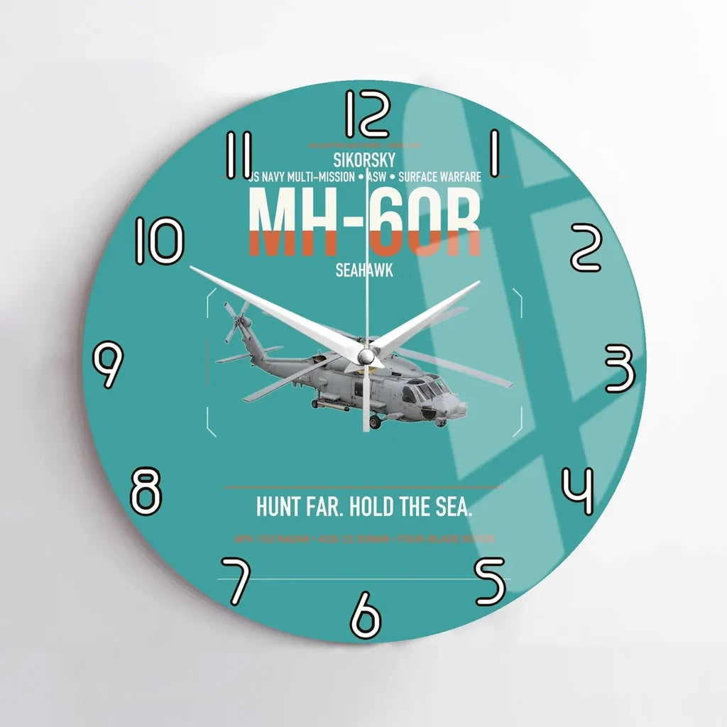 Sikorsky MH-60R Seahawk design on turquoise no frame wall clock