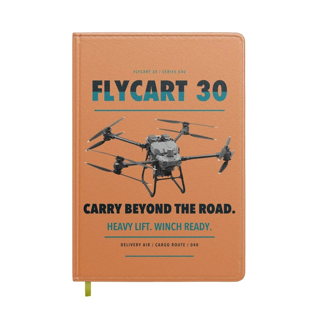 DJI FlyCart 30 design on orange notebook