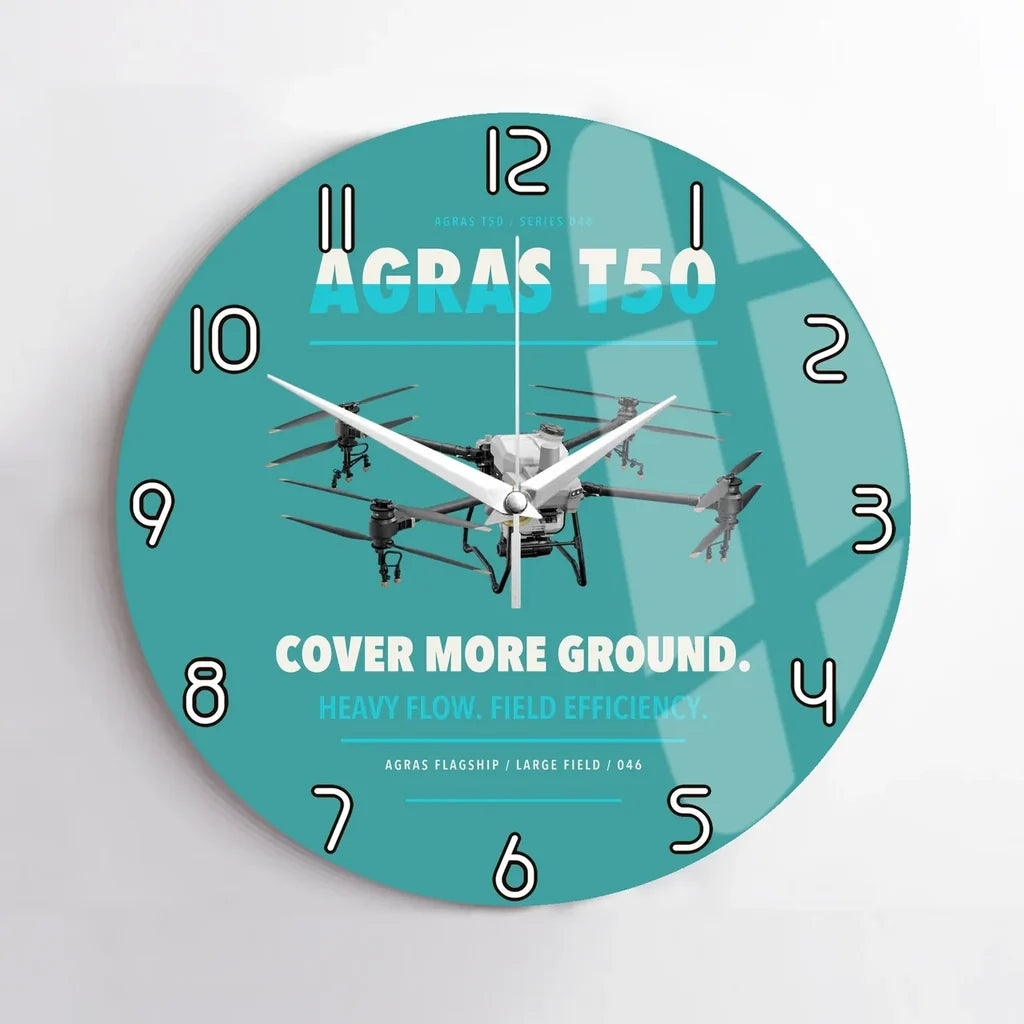 DJI Agras T50 design on turquoise no frame wall clock