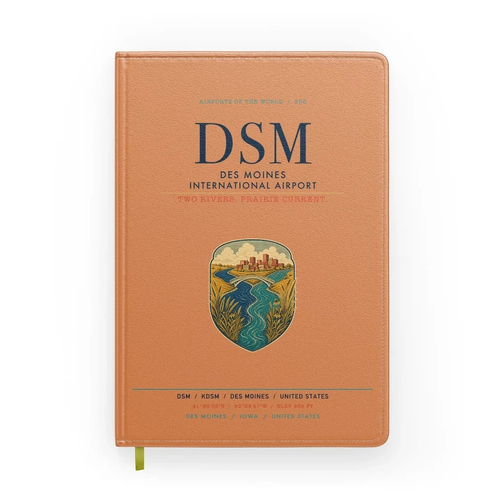 Des Moines International Airport (DSM) design on orange notebook