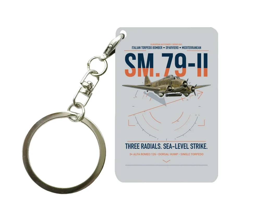Savoia-Marchetti SM.79-II Sparviero design on light gray designed key chain, double-side print