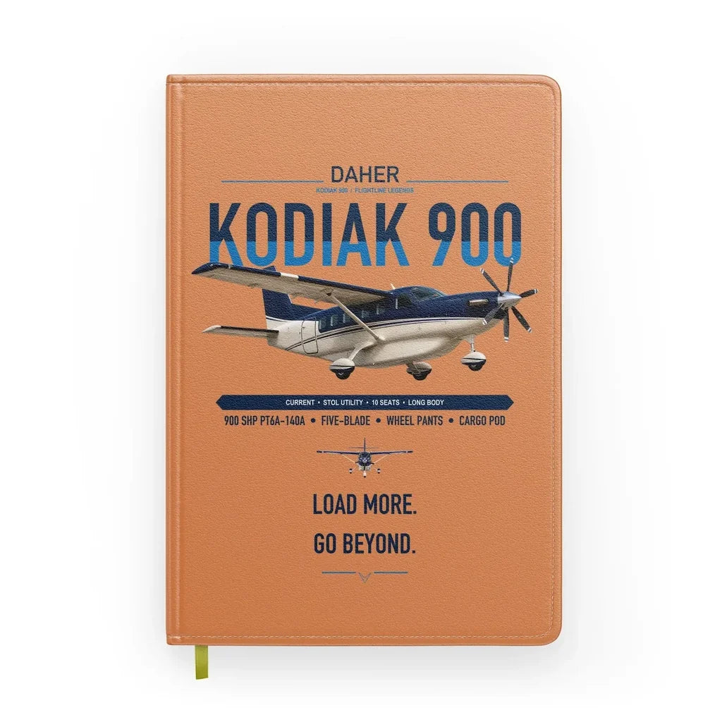 Daher Kodiak 900 design on orange notebook