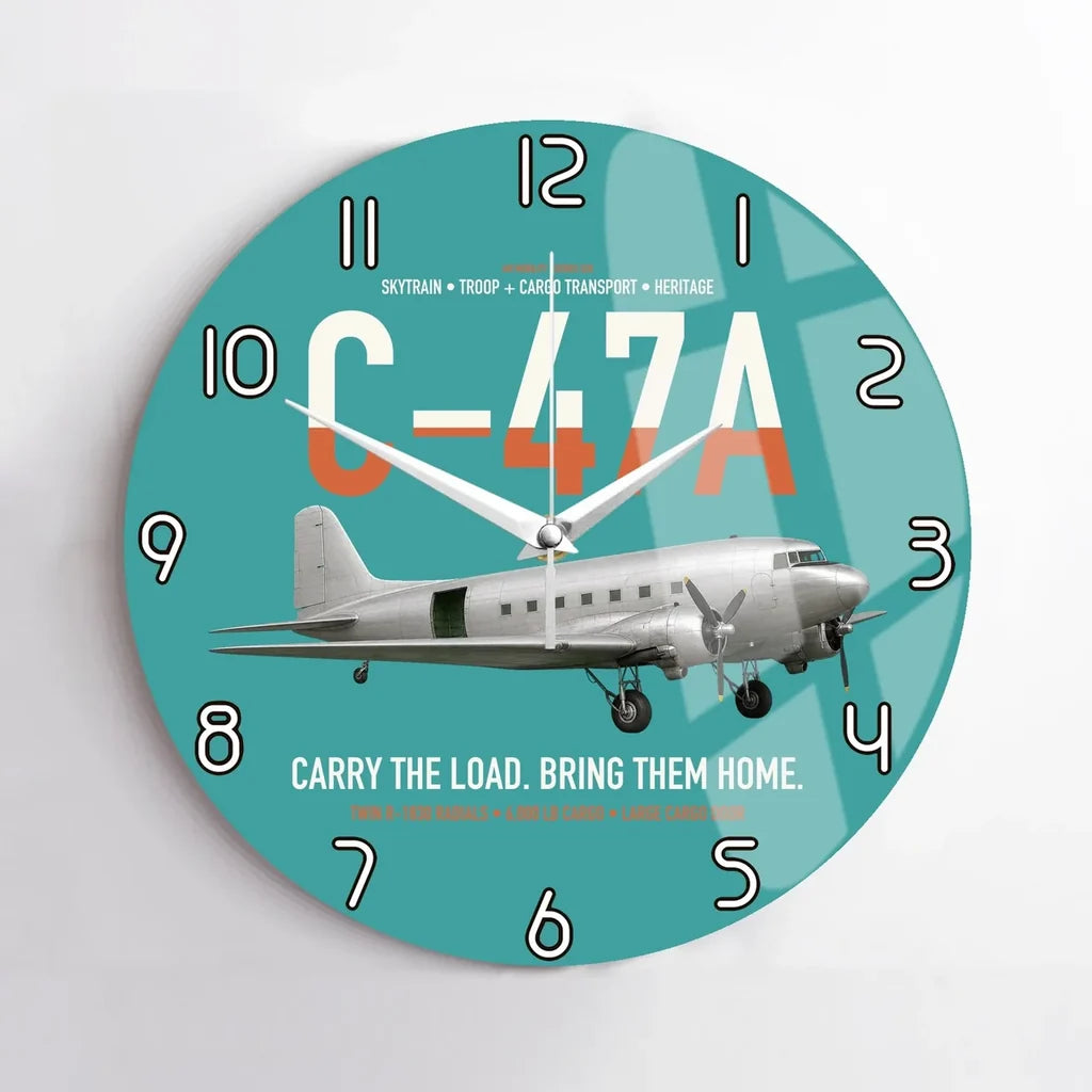 C-47A Skytrain design on turquoise no frame wall clock