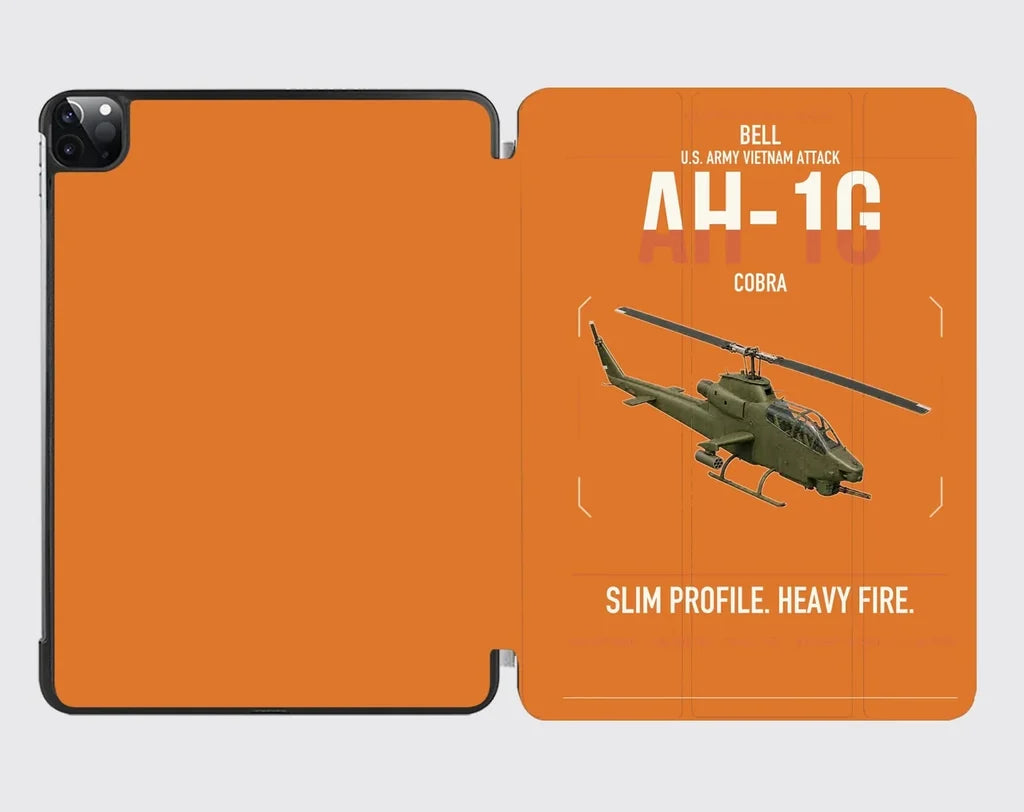 Bell AH-1G Cobra design on orange ipad tablet case