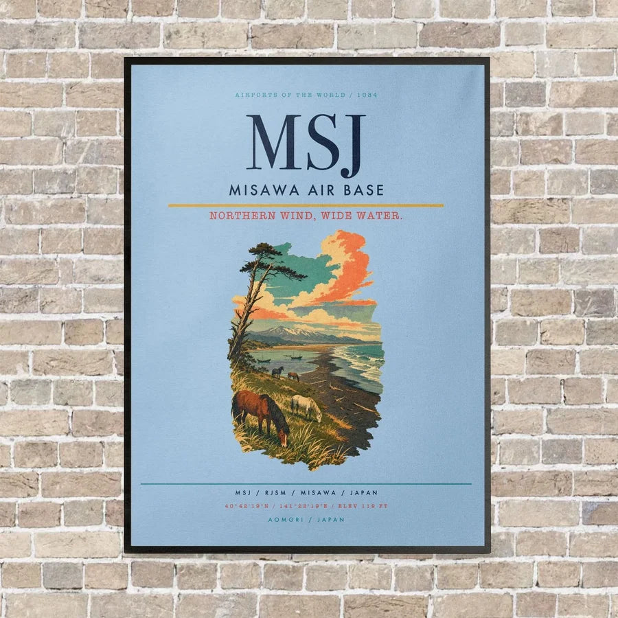 Misawa Air Base MSJ vertical canvas print - framed - light blue background