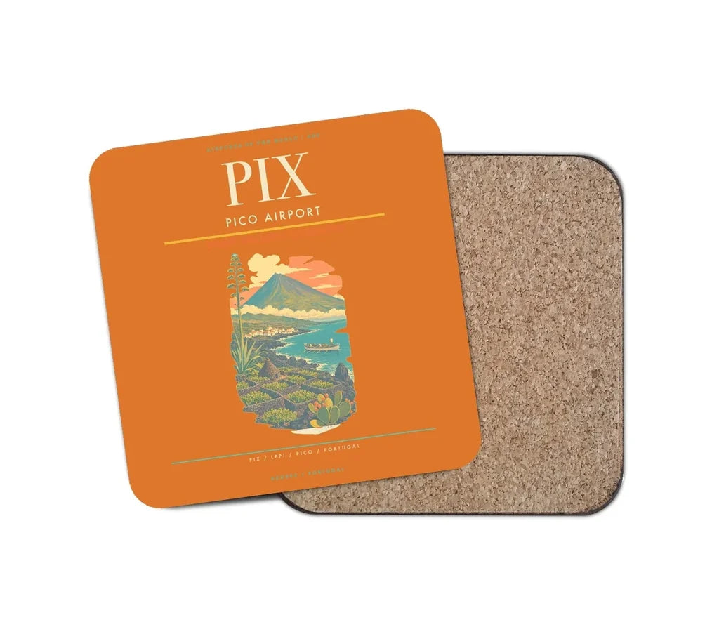 Pico Airport (PIX) design on orange 1 piece coaster