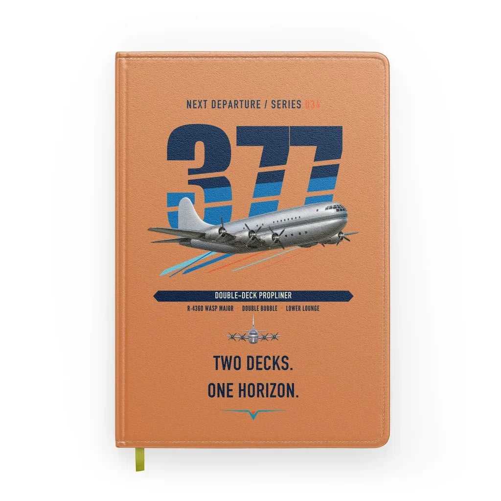 Boeing 377 Stratocruiser design on orange notebook
