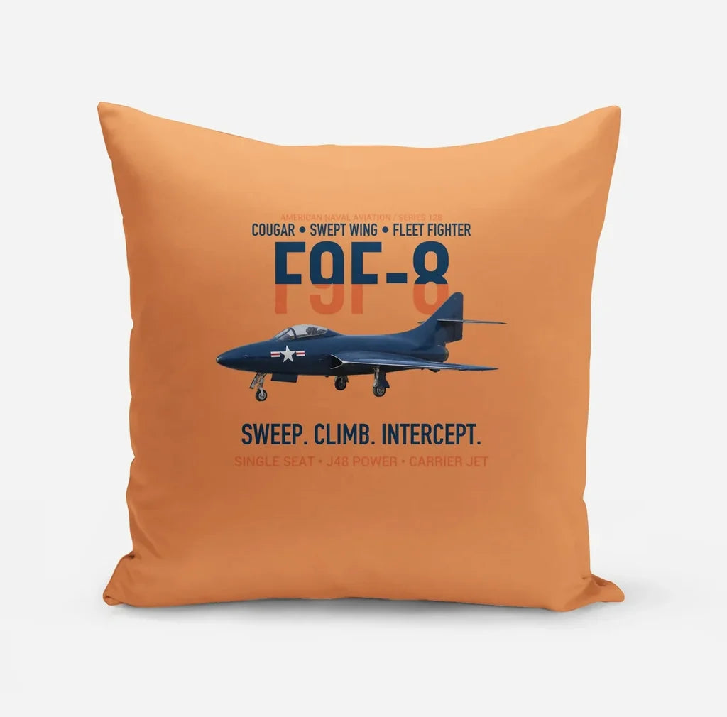 F9F-8 Cougar Swept Wing Carrier Fighter design on orange pillow