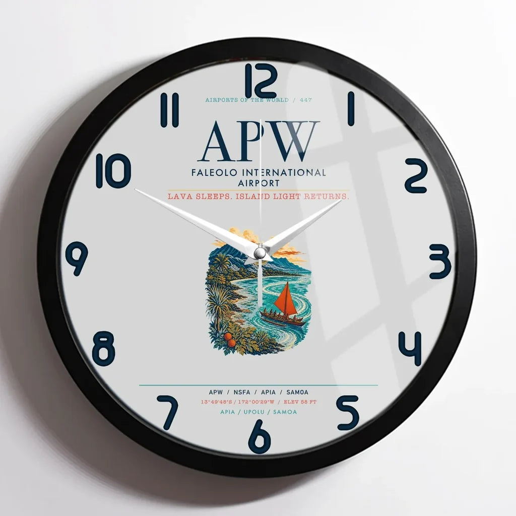 Faleolo International Airport (APW) design on light gray framed wall clock