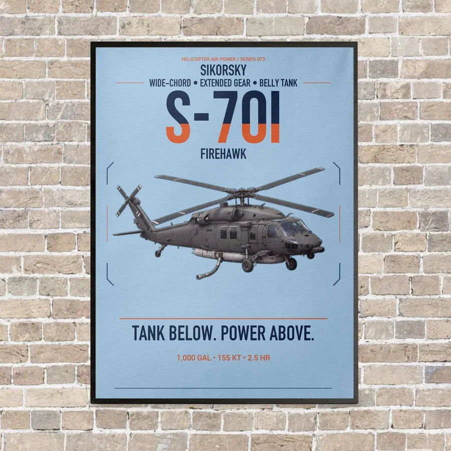 Sikorsky S-70i FIREHAWK vertical canvas print - framed - light blue background