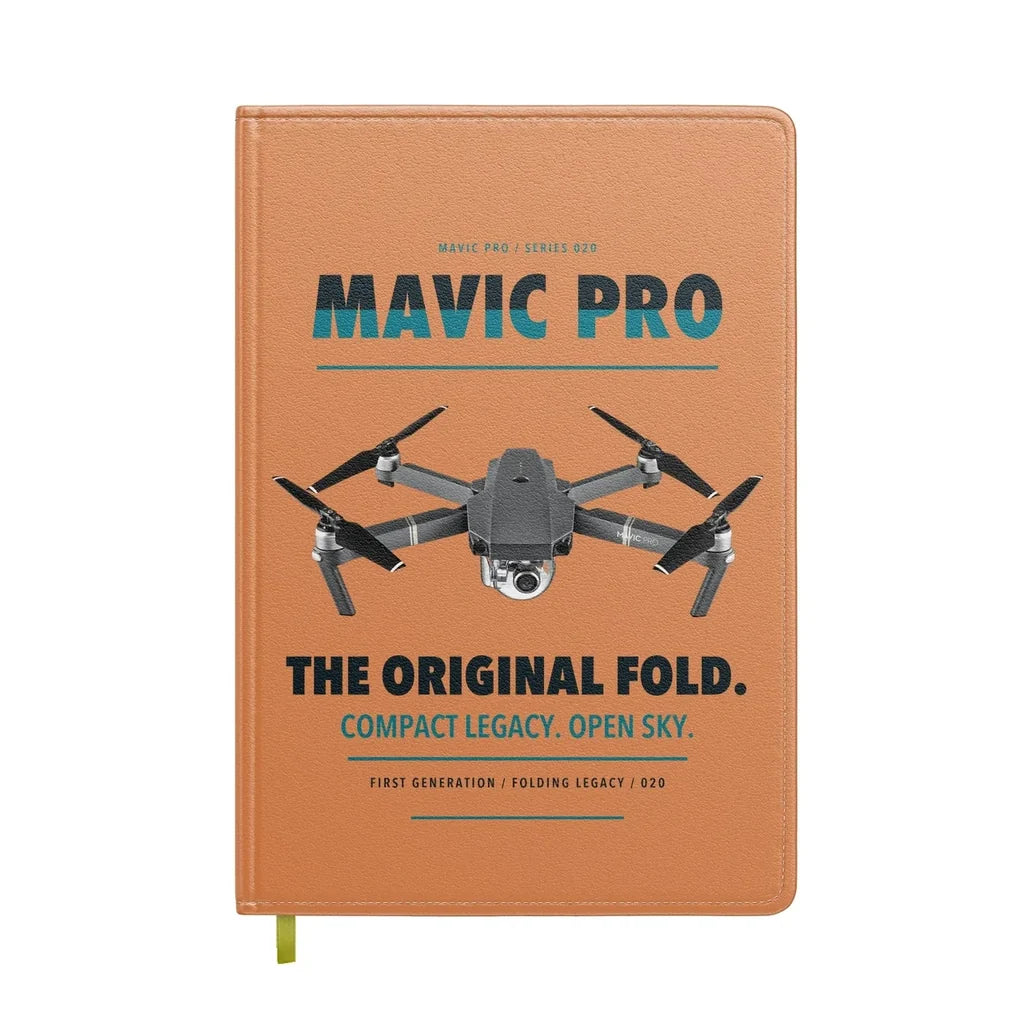 DJI Mavic Pro design on orange notebook