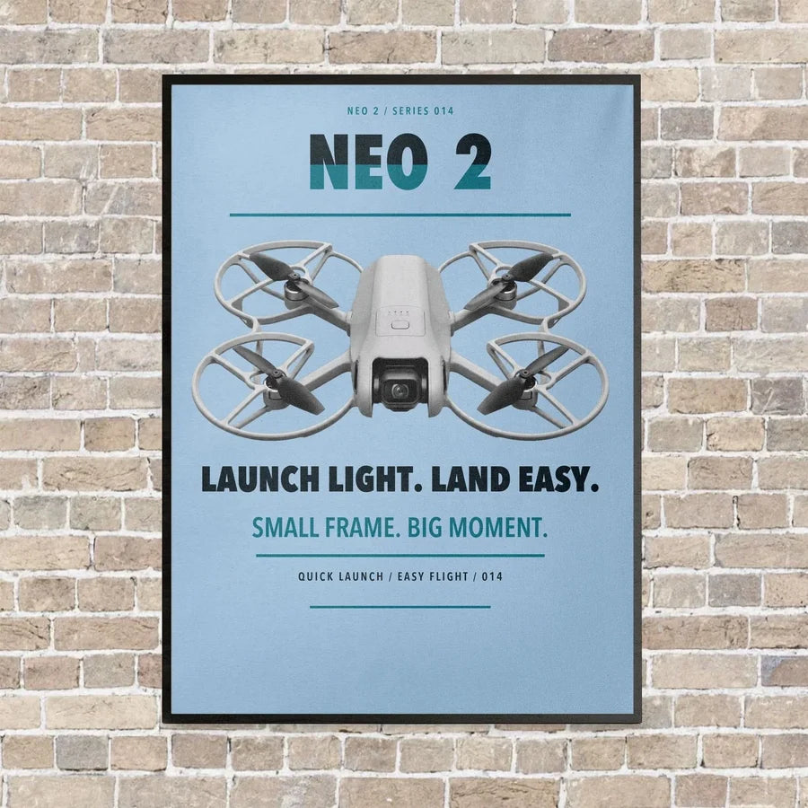 DJI Neo 2 vertical canvas print - framed - light blue background