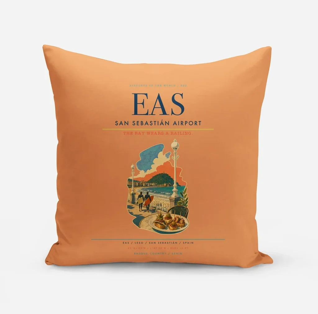 San Sebastián Airport (EAS) design on orange pillow