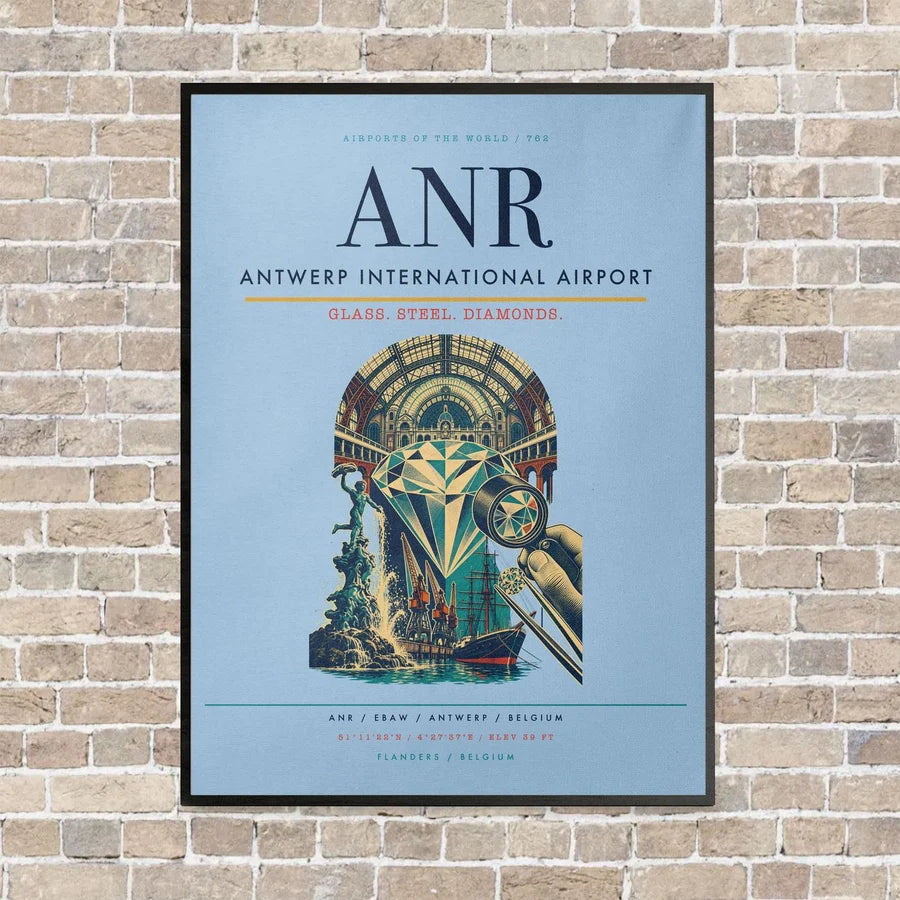 Antwerp International Airport ANR - Canvas Framed - Light Blue