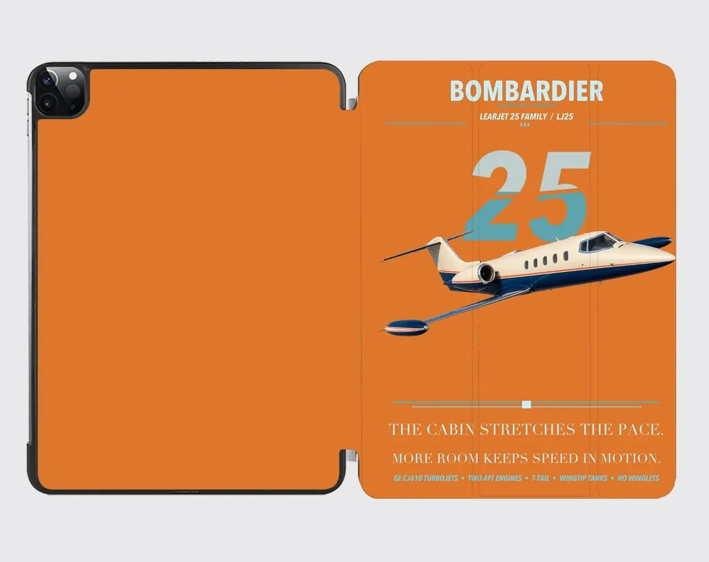Bombardier Learjet 25 design on orange ipad tablet case